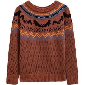 imageCHICWISH Women Spooky Bats Halloween Knit Sweater Casual Crewneck Long Sleeve Sweatershirt Holiday Print Pullover TopPumpkin