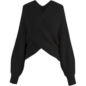 imageCHICWISH Womens Comfy Casual Off WhiteBlack Crisscross Ribbed Soft Knit Sweater PulloverBlack