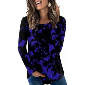 imageLONGYUAN Womens Long Sleeve Tops 2025 Fall Casual Tunic Stretchy Loose TShirts Basic BlouseAblueflowers