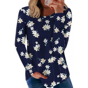 imageLONGYUAN Womens Long Sleeve Tunic Tops Casual Tshirts Loose Fit Comfortable Blouse Large