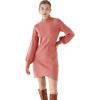 imageCHICWISH Womens CoralLight TanBlack Mock Neck Bubble Sleeves Cross Hem Knit Midi DressCoral