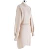 imageCHICWISH Womens CoralLight TanBlack Mock Neck Bubble Sleeves Cross Hem Knit Midi DressLight Tan