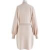 imageCHICWISH Womens CoralLight TanBlack Mock Neck Bubble Sleeves Cross Hem Knit Midi DressLight Tan