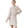 imageCHICWISH Womens CoralLight TanBlack Mock Neck Bubble Sleeves Cross Hem Knit Midi DressLight Tan