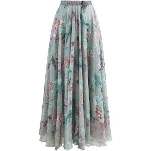 imageCHICWISH Womens Floral Watercolor Flower Maxi Floral Chiffon Slip SkirtExuberant Floral