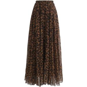 imageCHICWISH Womens Floral Watercolor Flower Maxi Floral Chiffon Slip SkirtLeopard