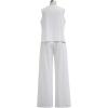 imageCHICWISH Women 2 Piece Outfits V Neck TieFront Sleeveless Top and Tie String Long Pants Travel Vacation Summer SetsWhite