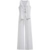 imageCHICWISH Women 2 Piece Outfits V Neck TieFront Sleeveless Top and Tie String Long Pants Travel Vacation Summer SetsWhite