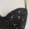 imageCHICWISH Women Golden Stars Print Bustier Top Push Up Croset Top Underwire Bra Going Out Holiday Party Crop TopsBlack