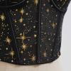 imageCHICWISH Women Golden Stars Print Bustier Top Push Up Croset Top Underwire Bra Going Out Holiday Party Crop TopsBlack