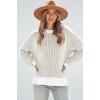 imageDisamer Womens Sweaters 2025 Fall Clothes Batwing Long Sleeve Striped Knit Pullover Tops Fashion Outfits Oversized SweaterPure Khaki