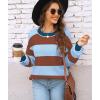 imageWomens Sweaters Fall 2025 Fashion Long Sleeve Color Block Oversized Sweater Trendy Casual Crew Neck Knitted Tops PulloverColor Caramel