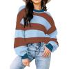 imageWomens Sweaters Fall 2025 Fashion Long Sleeve Color Block Oversized Sweater Trendy Casual Crew Neck Knitted Tops PulloverColor Caramel