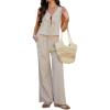 imageCHICWISH Women 2 Piece Outfits V Neck TieFront Sleeveless Top and Tie String Long Pants Travel Vacation Summer SetsLinen