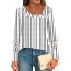 imageDisamer Long Sleeve Shirts for Women Fall Clothes Teacher Outfits 2025 Button Blouses Dressy Casual Square Neck Tunic TopsStriped Gray