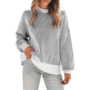 imageDisamer Womens Sweaters 2025 Fall Clothes Batwing Long Sleeve Striped Knit Pullover Tops Fashion Outfits Oversized SweaterPure Black