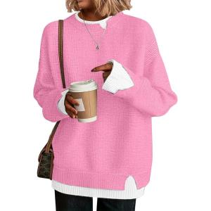 imageDisamer Womens Sweaters Fall Clothes Fashion 2025 Cowboy Chic Knit Cozy Sweater School Teacher Outfits Long Sleeve PulloverPure Pink