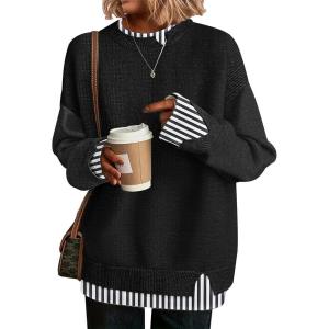 imageDisamer Womens Sweaters Fall Clothes Fashion 2025 Cowboy Chic Knit Cozy Sweater School Teacher Outfits Long Sleeve PulloverStriped Black