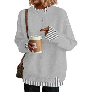 imageDisamer Womens Sweaters Fall Clothes Fashion 2025 Cowboy Chic Knit Cozy Sweater School Teacher Outfits Long Sleeve PulloverStriped Gray