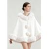 imageCHICWISH Women Faux Fur Trimmed PomPom Poncho Winter Casual Soft Chunky Batwing Sleeve Shawl Wraps Cloak Cape Coat White