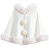 imageCHICWISH Women Faux Fur Trimmed PomPom Poncho Winter Casual Soft Chunky Batwing Sleeve Shawl Wraps Cloak Cape Coat White