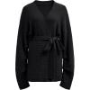 imageCHICWISH Women Waffle Knit Cardigan Casual Oversized Open Front Long Sleeve Belted Sweaters Outerwear CoatsBlack