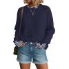 imageDisamer Womens Sweaters Fall Clothes Fashion 2025 Cowboy Chic Knit Cozy Sweater School Teacher Outfits Long Sleeve PulloverStriped Navy Blue