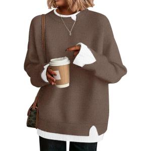 imageDisamer Womens Sweaters Fall Clothes Fashion 2025 Cowboy Chic Knit Cozy Sweater School Teacher Outfits Long Sleeve PulloverPure Coffee