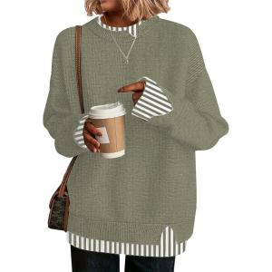 imageDisamer Womens Sweaters Fall Clothes Fashion 2025 Cowboy Chic Knit Cozy Sweater School Teacher Outfits Long Sleeve PulloverStriped Green