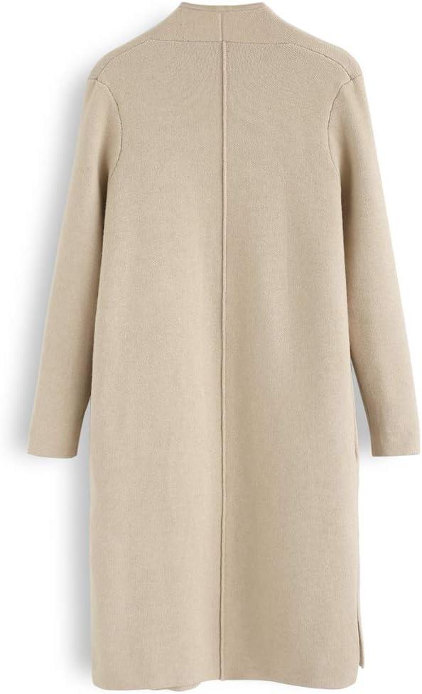 imageCHICWISH Womens Classy Light Tan Open Front Knit Coat and Grid Turtleneck Sweater Dress Size XXL