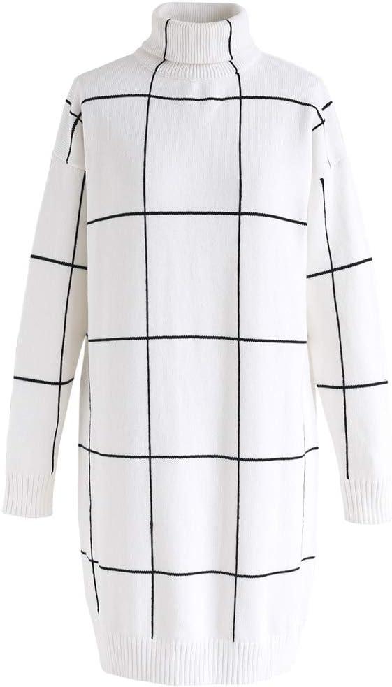 imageCHICWISH Womens Classy Light Tan Open Front Knit Coat and Grid Turtleneck Sweater Dress Size XXL