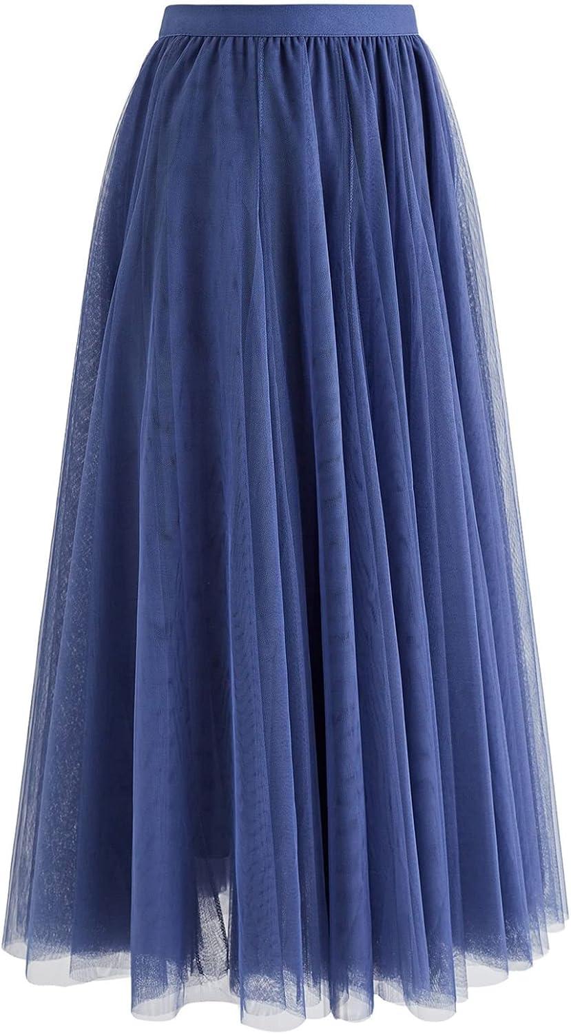 imageCHICWISH Womens LilacCreamGreyPinkBlack Layered Mesh Ballet Prom Party Tulle Tutu ALine Maxi SkirtDusty Blue