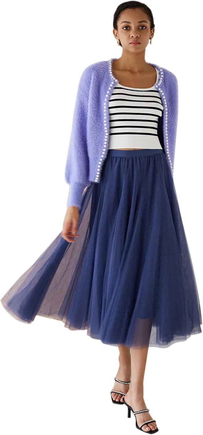 imageCHICWISH Womens LilacCreamGreyPinkBlack Layered Mesh Ballet Prom Party Tulle Tutu ALine Maxi SkirtDusty Blue