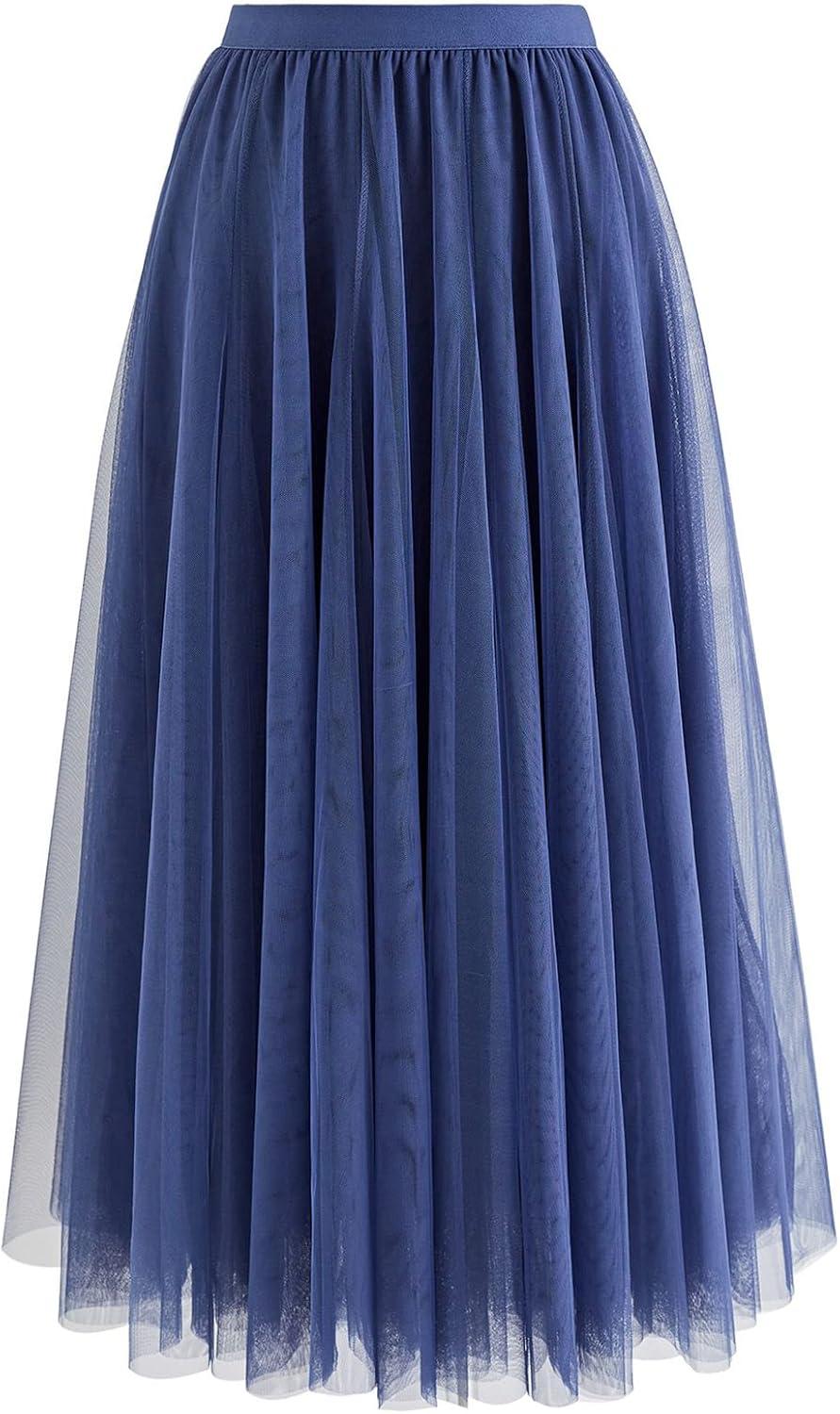 imageCHICWISH Womens LilacCreamGreyPinkBlack Layered Mesh Ballet Prom Party Tulle Tutu ALine Maxi SkirtDusty Blue