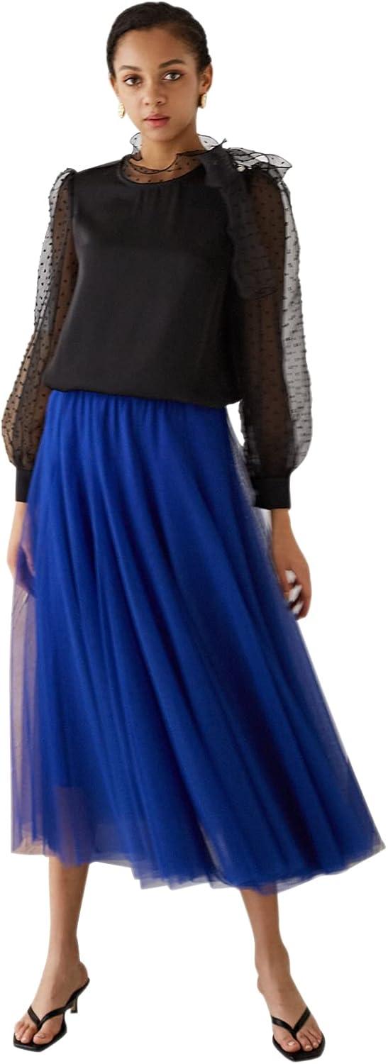 imageCHICWISH Womens LilacCreamGreyPinkBlack Layered Mesh Ballet Prom Party Tulle Tutu ALine Maxi SkirtIndigo