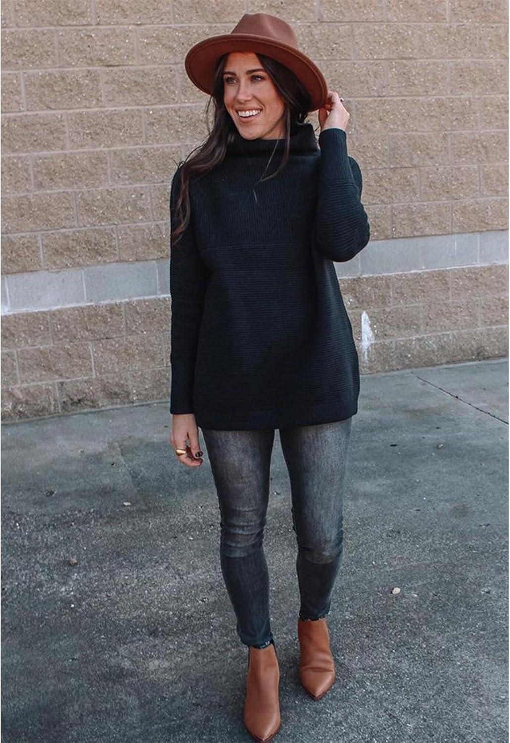 imageCHICWISH Womens LinenWhiteGrey Cozy Ribbed Long Sleeve Turtleneck Knit Top Pullover SweaterBlack