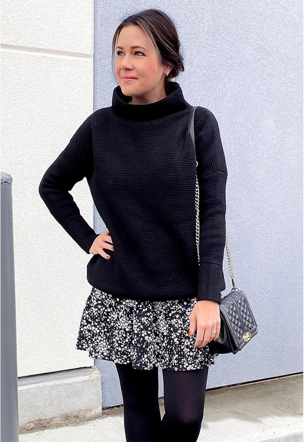 imageCHICWISH Womens LinenWhiteGrey Cozy Ribbed Long Sleeve Turtleneck Knit Top Pullover SweaterBlack