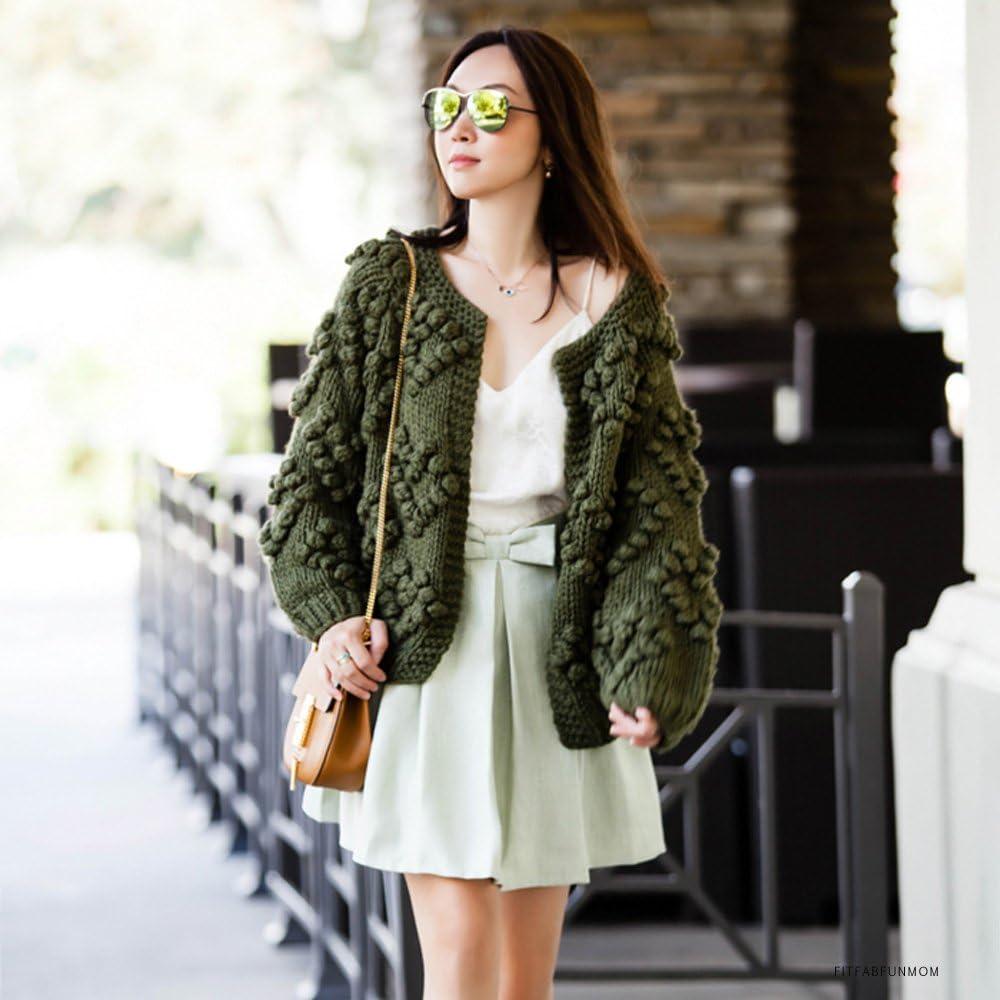 imageCHICWISH Womens Soft Heart Shape Balls Hand Knit Open Front Hot PinkIvoryLavenderPinkArmy GreenWine CardiganArmy Green