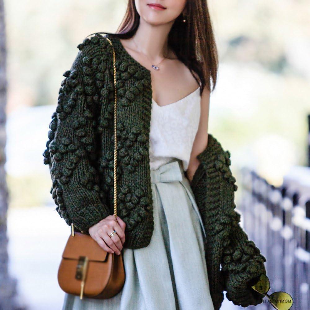 imageCHICWISH Womens Soft Heart Shape Balls Hand Knit Open Front Hot PinkIvoryLavenderPinkArmy GreenWine CardiganArmy Green