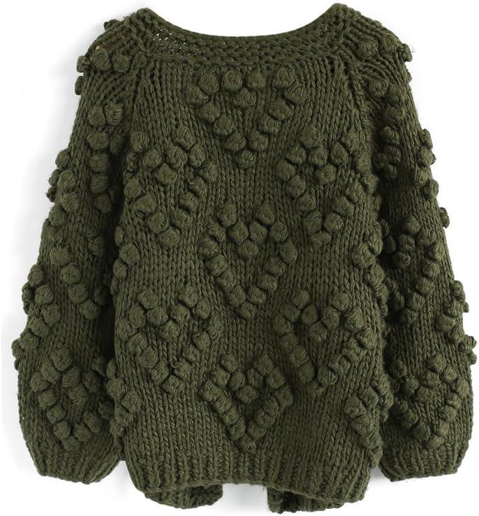 imageCHICWISH Womens Soft Heart Shape Balls Hand Knit Open Front Hot PinkIvoryLavenderPinkArmy GreenWine CardiganArmy Green
