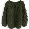 imageCHICWISH Womens Soft Heart Shape Balls Hand Knit Open Front Hot PinkIvoryLavenderPinkArmy GreenWine CardiganArmy Green