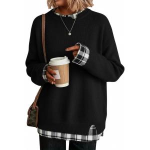 imageDisamer Womens Sweaters Fall Clothes Fashion 2025 Cowboy Chic Knit Cozy Sweater School Teacher Outfits Long Sleeve PulloverPlaid Black