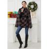 imageCHICWISH Women Plaid Cape Coat Winter Collared Button Wrap Tie Sash Christmas Party Tartan Poncho Jackets with PocketsBlack