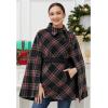 imageCHICWISH Women Plaid Cape Coat Winter Collared Button Wrap Tie Sash Christmas Party Tartan Poncho Jackets with PocketsBlack