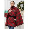 imageCHICWISH Women Plaid Cape Coat Winter Collared Button Wrap Tie Sash Christmas Party Tartan Poncho Jackets with PocketsRed