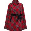 imageCHICWISH Women Plaid Cape Coat Winter Collared Button Wrap Tie Sash Christmas Party Tartan Poncho Jackets with PocketsRed