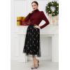 imageCHICWISH Women Christmas Mesh Tulle Midi Skirt and Bow Tied Long Sleeve Knit Top Mock Neck Slim Fitted Elegant Blouses Top LXL