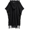 imageCHICWISH Women Diamond Pattern Fringe Hooded Poncho Shawl Casual Lightweight Button Decor Knit Pullover Sweater CapeBlack