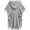 imageCHICWISH Women Diamond Pattern Fringe Hooded Poncho Shawl Casual Lightweight Button Decor Knit Pullover Sweater CapeGrey
