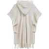 imageCHICWISH Women Diamond Pattern Fringe Hooded Poncho Shawl Casual Lightweight Button Decor Knit Pullover Sweater CapeIvory